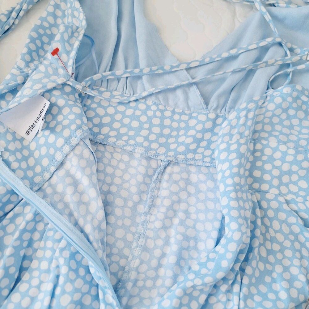 Skylar + Madison Blue White V-Neck Spaghetti Strap Dress M - Picture 9 of 14